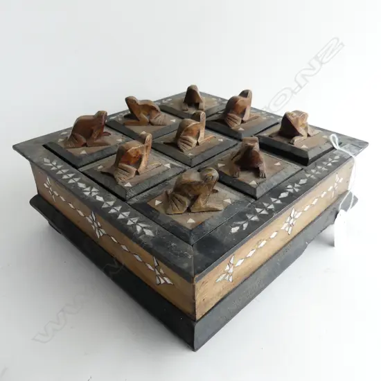 ETHNIC MOP INLAID SPICE BOX FROG HANDLES  W250MM H100MM