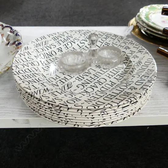8 COPELAND & GARRETT WORD PLATES 270mm dia + GLASS DOUBLE SALT