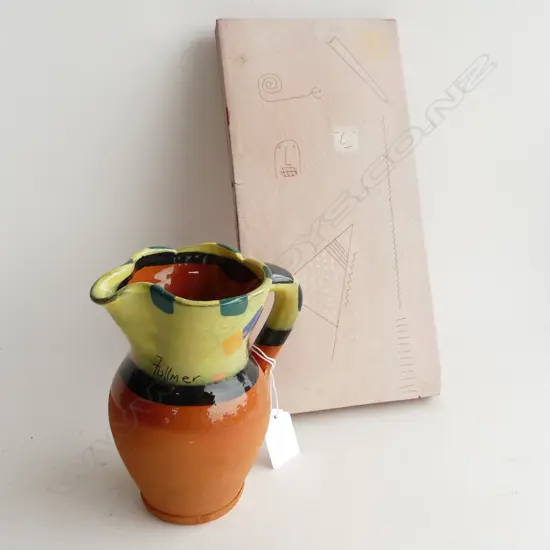 2 PCES STEVE FULLMER POTTERY; JUG H.150mm & TILE 295x145mm