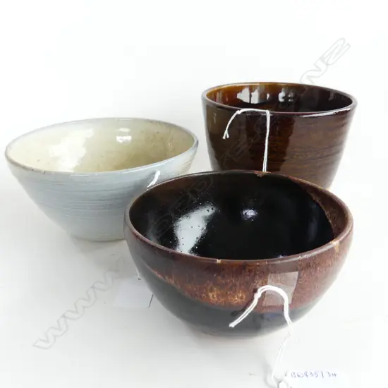 3 POTTERY BEAKERS  H110 TALLEST 