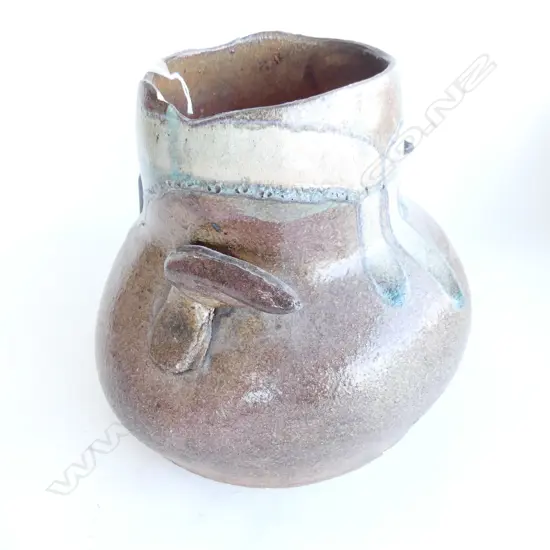 LGE ART POTTERY SCULPTED WINGED VASE H.240mm chip to rim