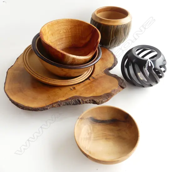 7 PCES TURNED WOOD; BOWLS ETC