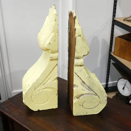 PR NATIVE (?) WOODEN CORBELS - PAINTED YELLOW H. 360MM