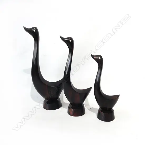 STRIPED EBONY ART DECO BIRDS TRIO. SOME LOSS TO THE STAINING. H242/308/347MM
