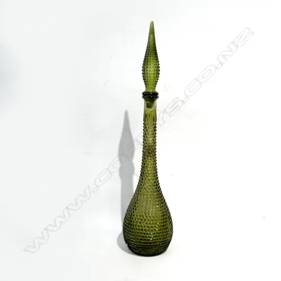 OLIVE GREEN DIAMOND CUT GENIE BOTTLE WITH STOPPER H. 565MM