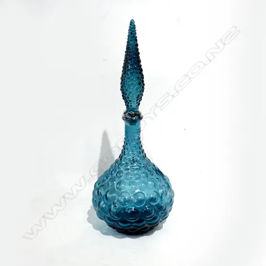 BLUE BUBBLE GLASS GENIE BOTTLE WITH STOPPER H. 420MM