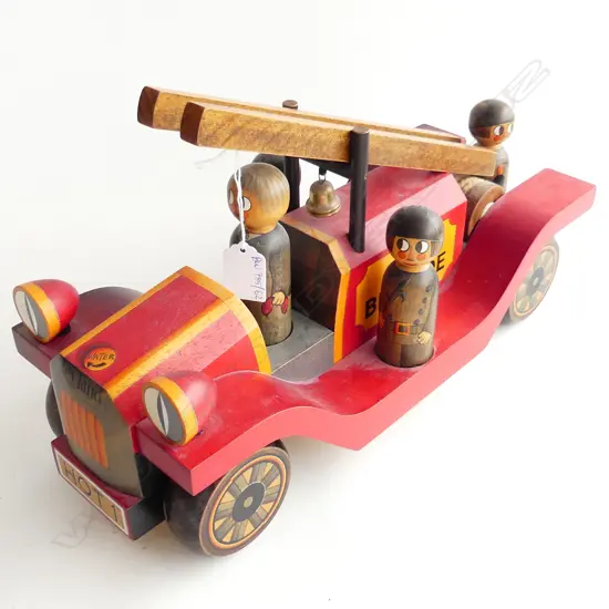 'FIRE BRIGADE' CHILDS WOODEN TOY SIGNED NIC '90 ENGLAND L.370mm