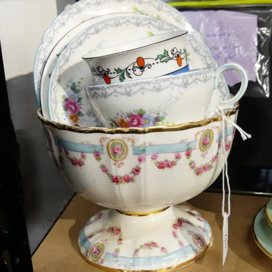 3 TRIOS; 2 SHELLEY + AYNSLEY + FOOTED BOWL