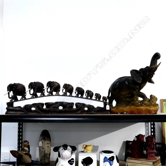 LG CARVED WOODEN BRIDGE OF ELEPHANTS L. 780MM