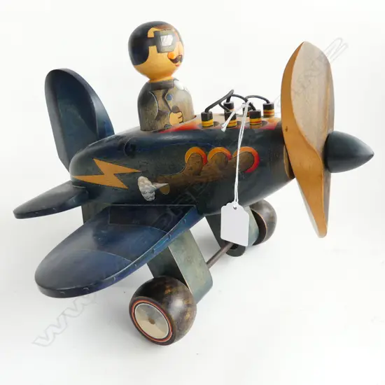 'LIGHTENING' CHILDS WOODEN TOY PLANE SIGNED NIC '90 L.330mm MADE IN ENGLAND
