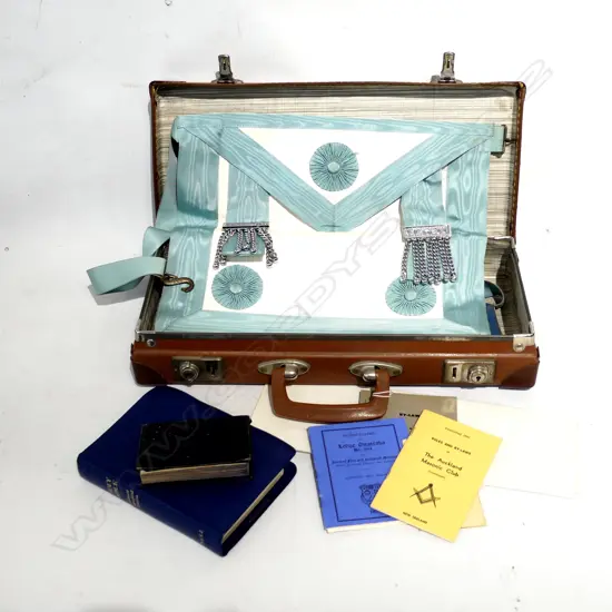 LETHOLITE CASE WITH MASONS BOOKS & 2  APRONS