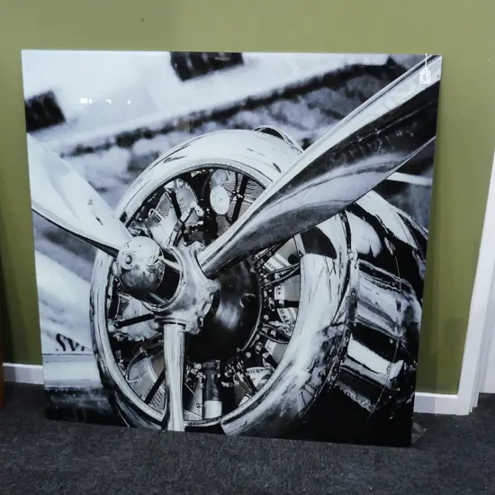 LG B&W PHOTOGRAPHIC PRINT ON GLASS 'AEROPLANE PROPELLER ', 1000 x 1000mm