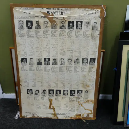LG THE PALESTINE POLICE FORCE' WANTED POSTER ON BOARD - NAMES & BIO A/F   710 X 1020MM