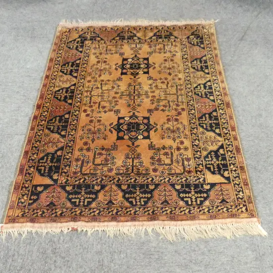 HAND KNOTTED ALL WOOL BROWN RUG 1400x1050mm