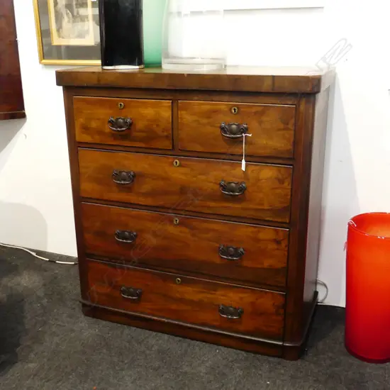 LATE 19thC CHEST OF 5 DRAWERS w. LATER ART NOUVEAU HANDLES 940x450x995mm