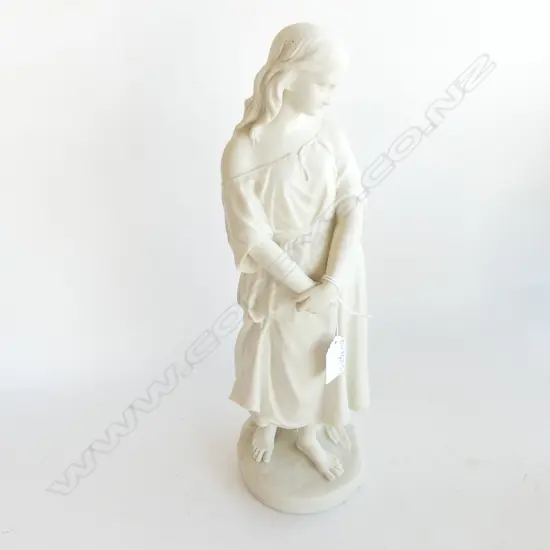 COPELAND PARIANWARE FIGURE OF YOUNG VICTORIAN WOMAN.MODELLED BY L.A.MALEMPRE. ART UNION. H.