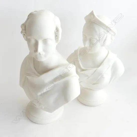 TWO PARIANWARE BUSTS. OF VICTORIA & ALBERT. BY WORCESTER ARTIST E.J.JONES. VICTORIA WITH DAMAGE TO BASE PART . H. 350mm