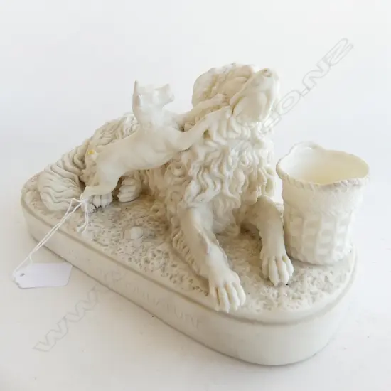 VICT. PARIAN WARE STATUE 'IMPOSSING ON GOOD NATURE'. L.250mm. small tail broken but present.