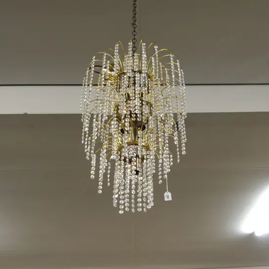 3 TIER GOLD & CRYSTAL CHANDELIER LIGHT FITTING H.500mm / 420mm dia