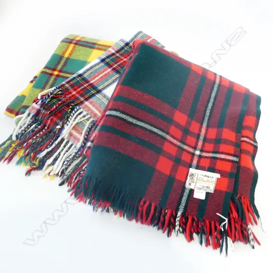 3 TARTAN WOOL TRAVEL RUGS 