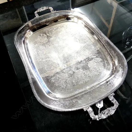 LG HEAVY VINTAGE SILVER PLATE TRAY 610 X 370MM