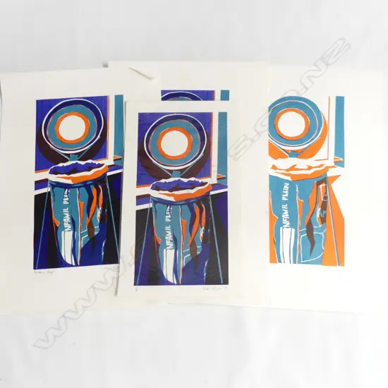 JOAN TAYLOR 4 LITHOGRAPHS UNTITLED GRAPHIC RUBBISH BIN 3 SIGNED & numbered. '81 400x205mm