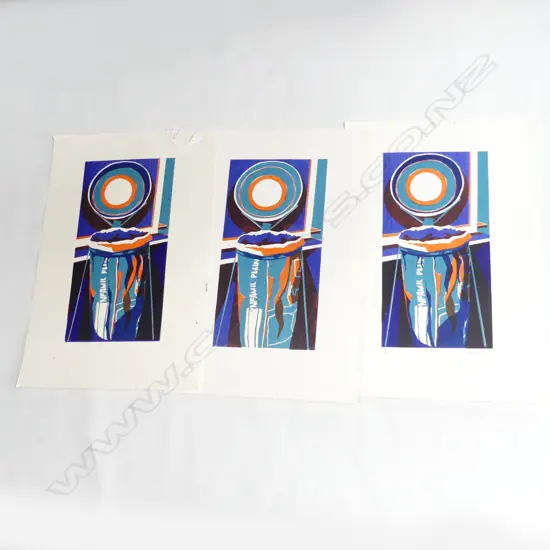 JOAN TAYLOR 3 LITHOGRAPHS UNTITLED GRAPHIC RUBBISH BIN 1 SIGNED 6/6. '81 400x205mm