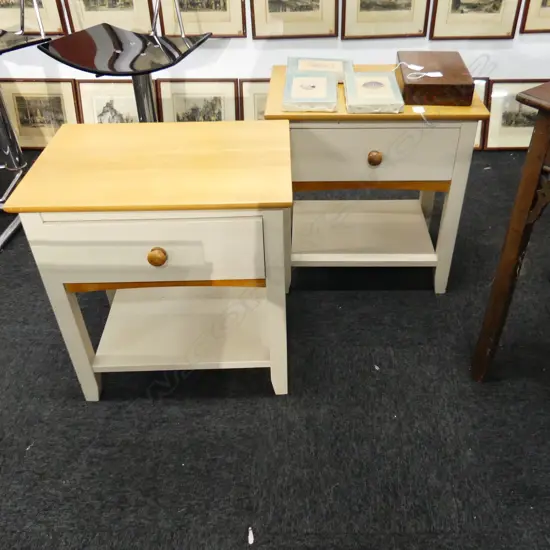 PR MODERN WOODEN & CREAM PAINTED BEDSIDE TABLES 