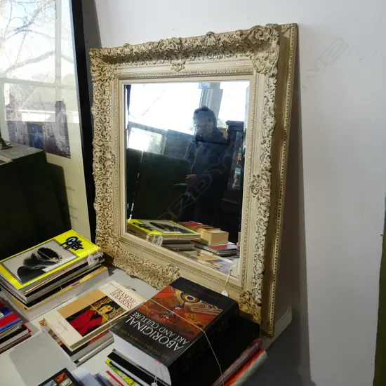 LG ORNATE WHITE PAINTED BEVELLED SQUARE WALL MIRROR 790MM