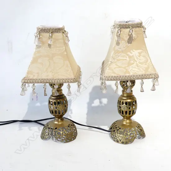 PR BRASS LAMPS w. GOLD TASSELLED SHADES H.400mm