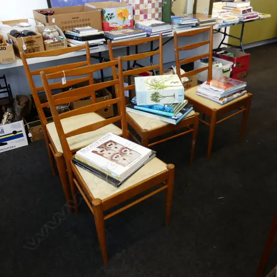 4 MID CENTURY LADDER BACK DINING CHAIRS BY UNIMAC FURNITURE 