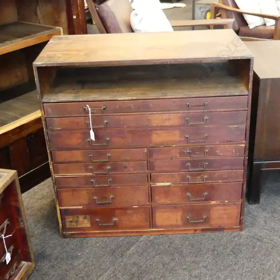 LATE EDO PERIOD 13 DRAWER CHEST. WITH TOP OPEN FULL WIDTH SECTION . W. 700 D. 360 H. 700mm