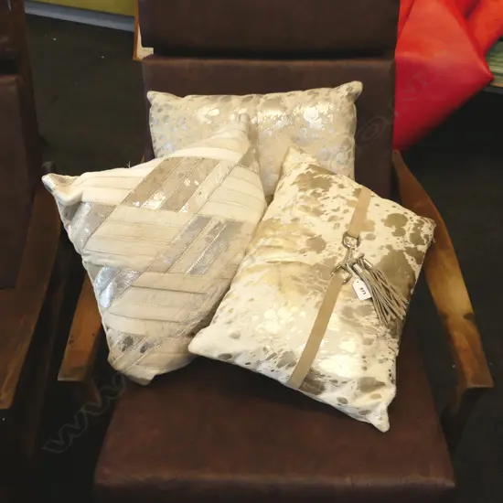 3 COWHIDE CUSHIONS  - 2x MULBERI 450x330mm