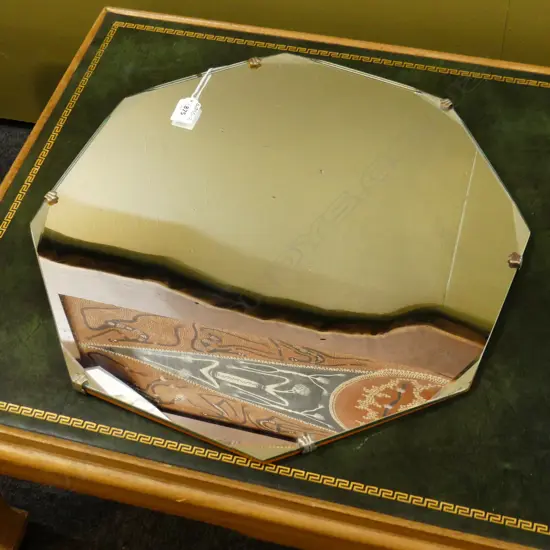 VINTAGE BEVELLED EDGED WOODEN BACKED OCTAGONAL WALL MIRROR DIA 460MM