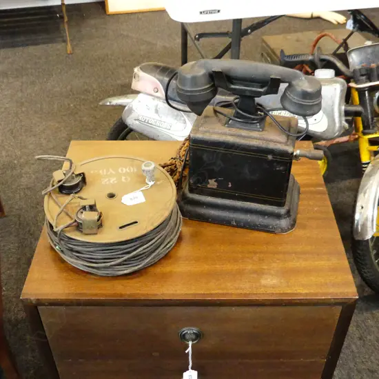  EX MILITARY FIELD PHONE + CABLE 210mm dia