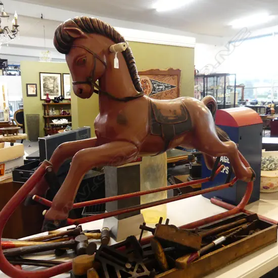 VINTAGE PLASTIC ROCKING HORSE IN FRAME L1250MM H910MM