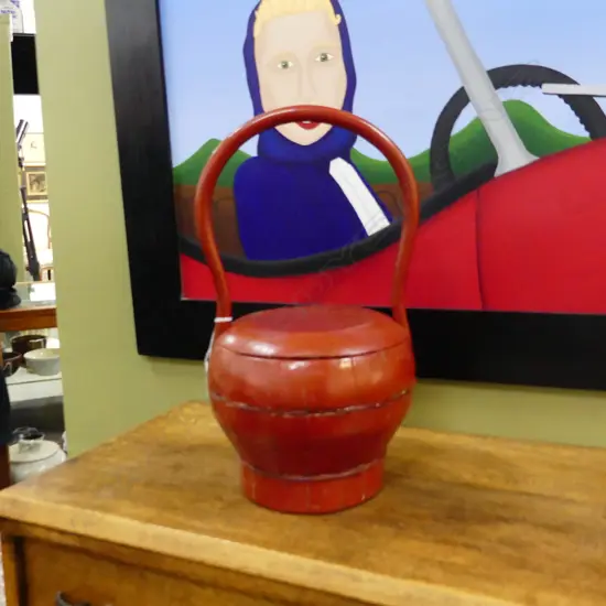 RED LACQUER ORIENTAL LIDDED BASKET H.400mm