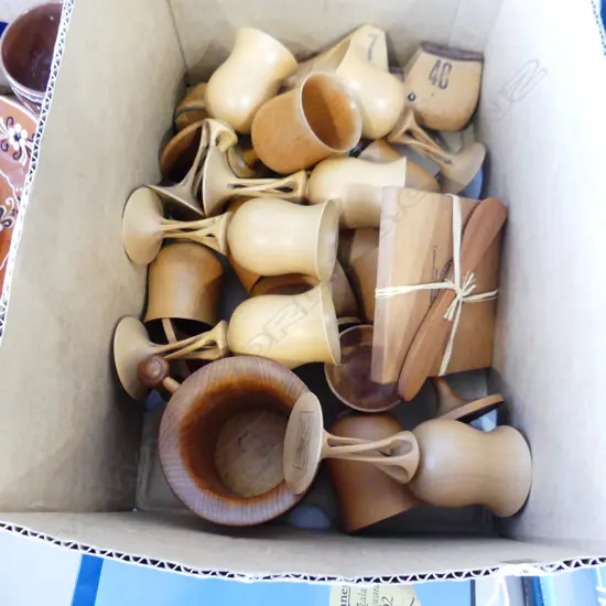 BOX NZ WOODEN WINE GLASSES ETC. + PR OLD SHOE STRETCHERS