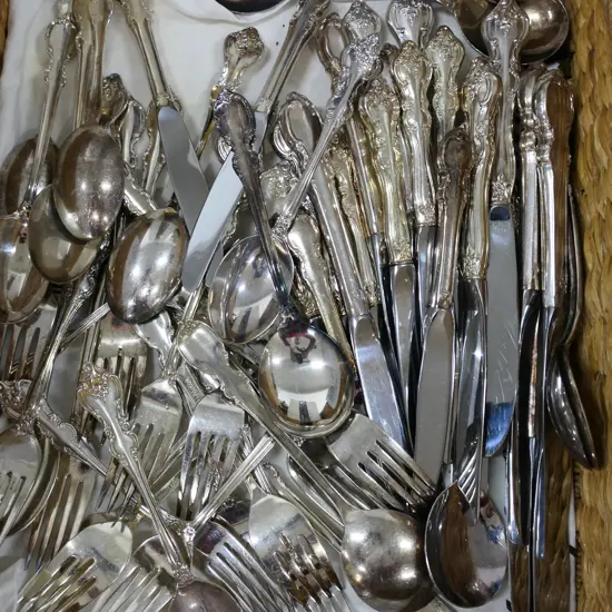TRAY OF SILVER PLATE CUTLERY