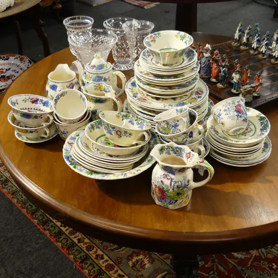 LARGE QUANTITY MASONS REGENCY / STRATHMORE CHINA; CUPS COFFEE POT SAUCERS PLATES...