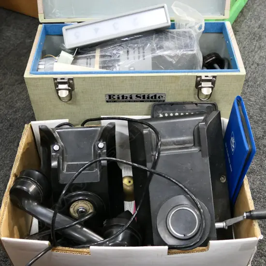 2 VINTAGE DIAL TELEPHONES + 'EIKI SLIDE' CASED