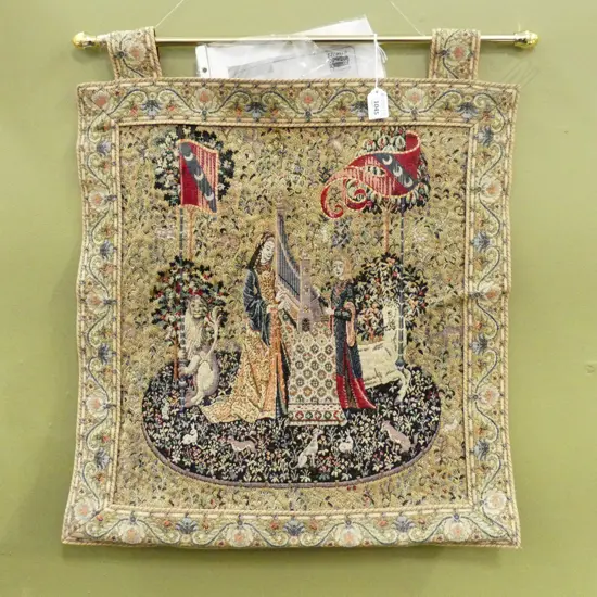 TAPESTRY HANGING; LADY WITH THE UNICORN - HEARING' 600x550mm