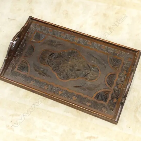 CARVED WOODEN TRAY 565 X 340MM