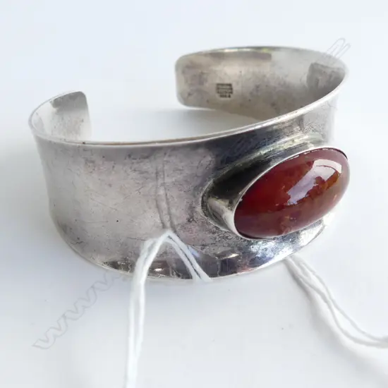 DANISH SILVER CUFF BY N.E FROM with lge AMBER? CABOCHON Ex. Jill Mandeno estate
