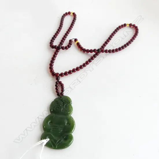 GREENSTONE TIKI PENDANT NECKLACE L.65mm