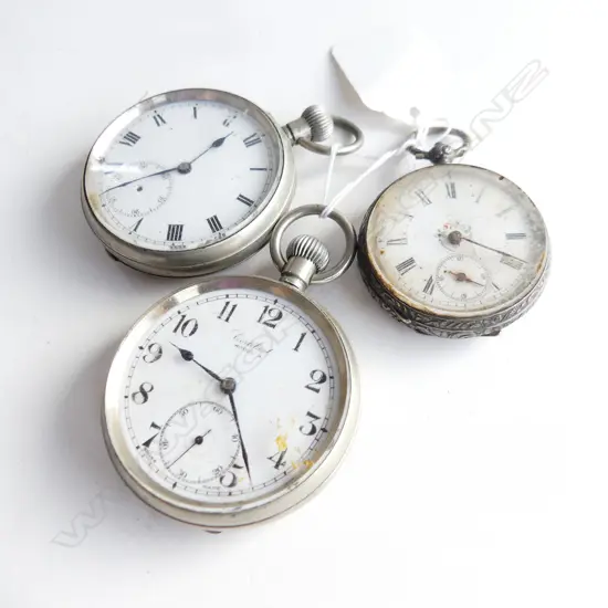 3 VINTAGE OPEN FACE POCKET WATCHES SILVER ETC
