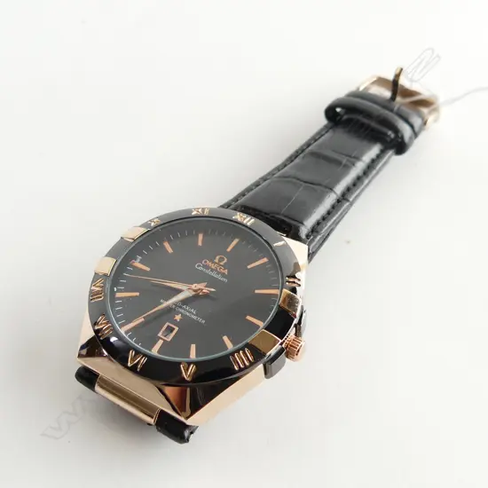 REPLICA WATCH, SWISS MOVEMENT, BLACK LEATHER STRAP, WORKING