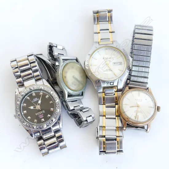 4 VINTAGE GENTS WRIST WATCHES. PULSAR. BAAZ. RALCO & KASDA