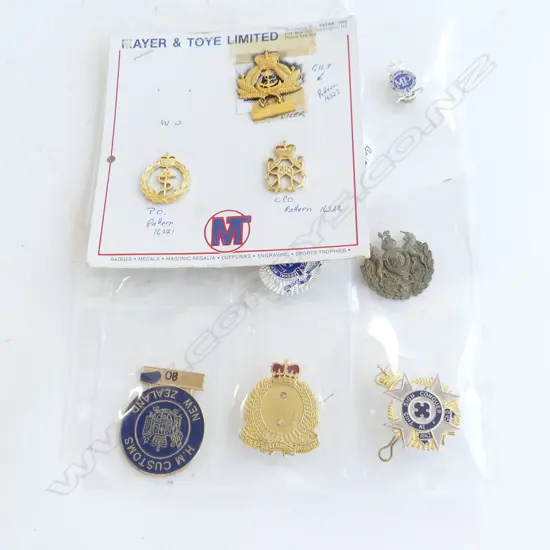 12 ASST BADGES + MEDALLIONS ETC. 3 on Mayer & Toye card