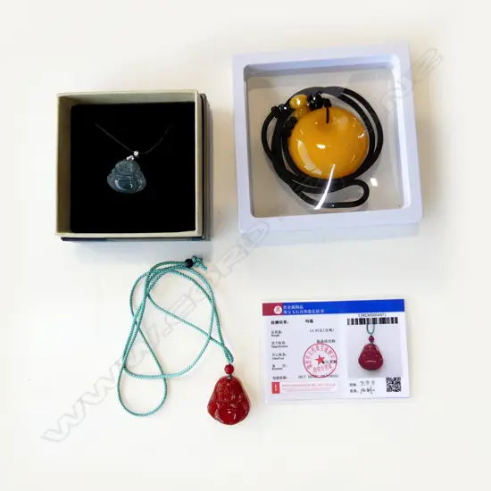 3 ORIENTAL PENDANT NECKLACES; 2 BUDDHA